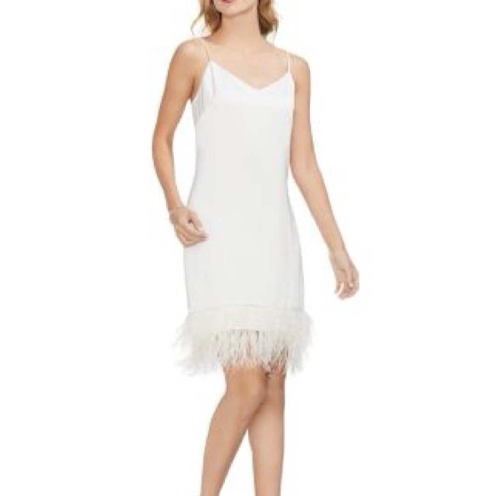 Vince Camuto satin feather-hem slip dress